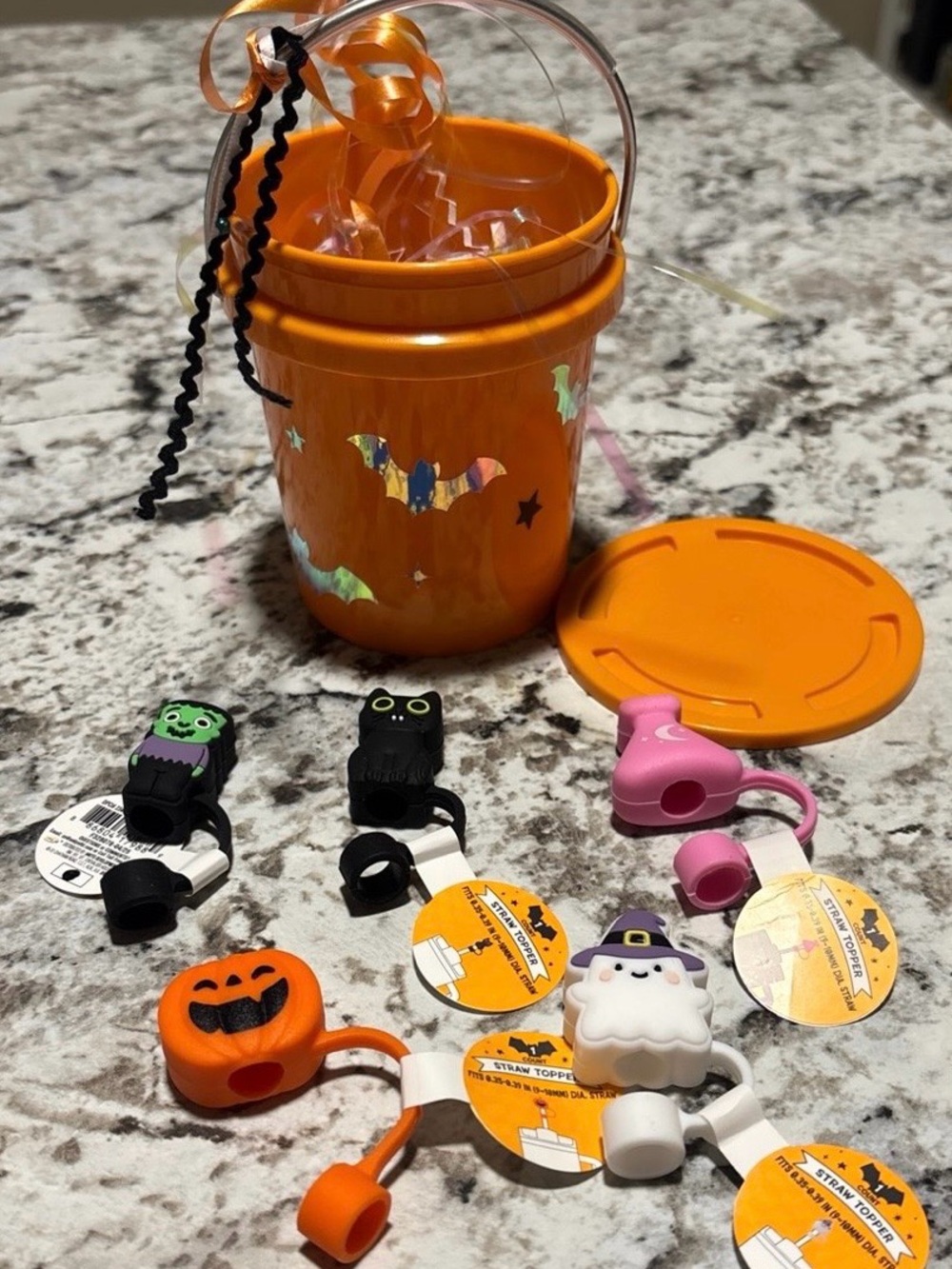 Halloween Straw Toppers & Mini bat bucket